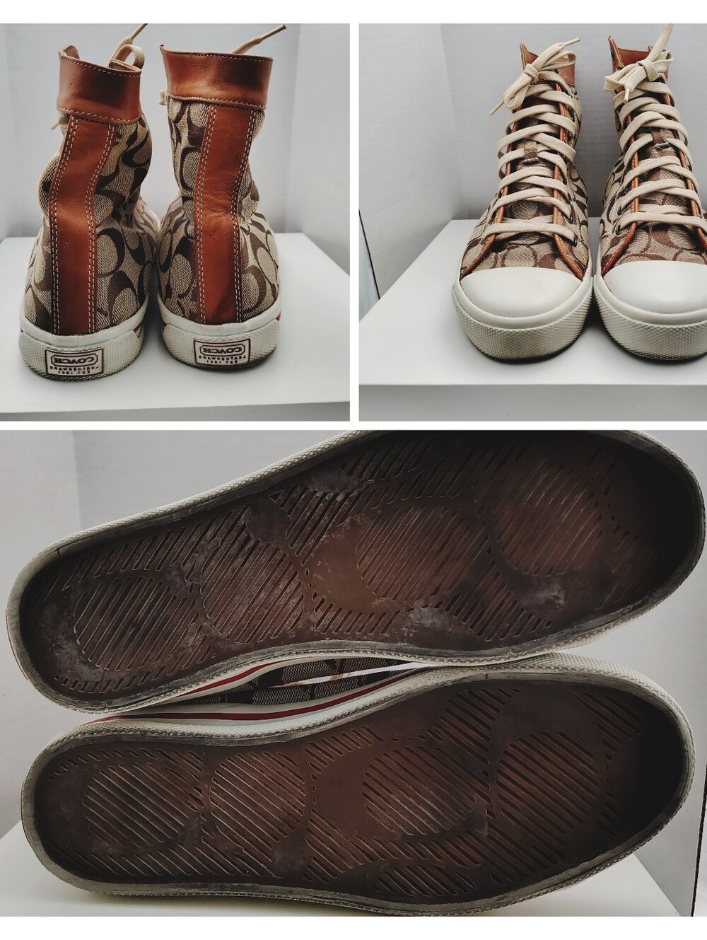 COACH 'Bianca' Women's Hi-Top Fashion Sneakers - Brown & Tan w/Brown Trim - 8 - Picture 4 of 7